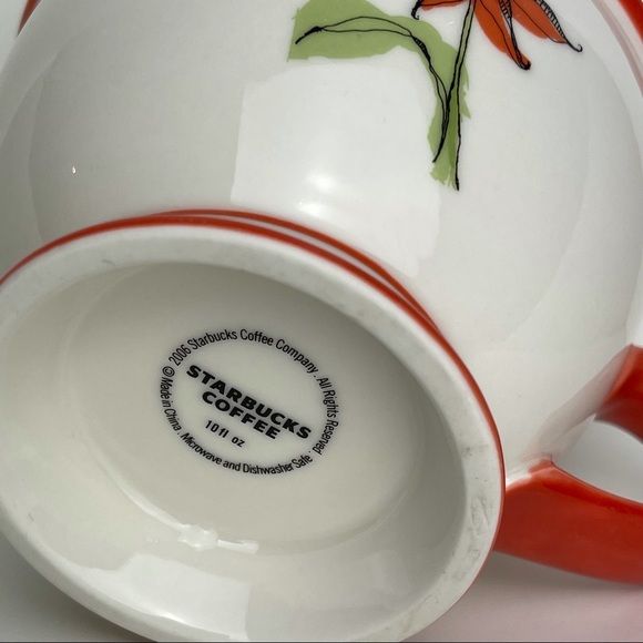 Starbucks 2006 “Uplifting” Ceramic Teacup Cream Orange Tiger Lily 10oz Footed - Picture 6 of 6